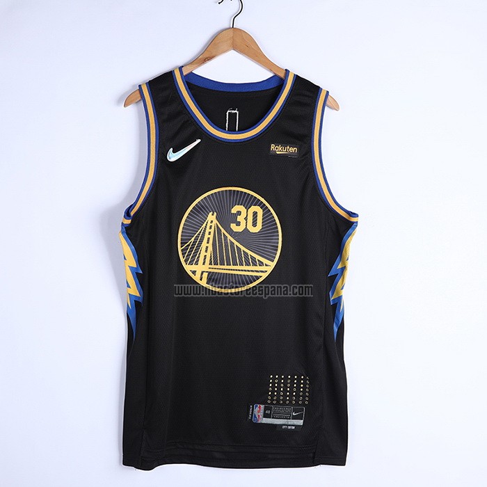 Camiseta Golden State Warriors Stephen Curry NO 30 Ciudad 2021-22 Negro